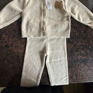 Gap Cream Knit Baby Cardigan & Leggings Set with Bear Patch